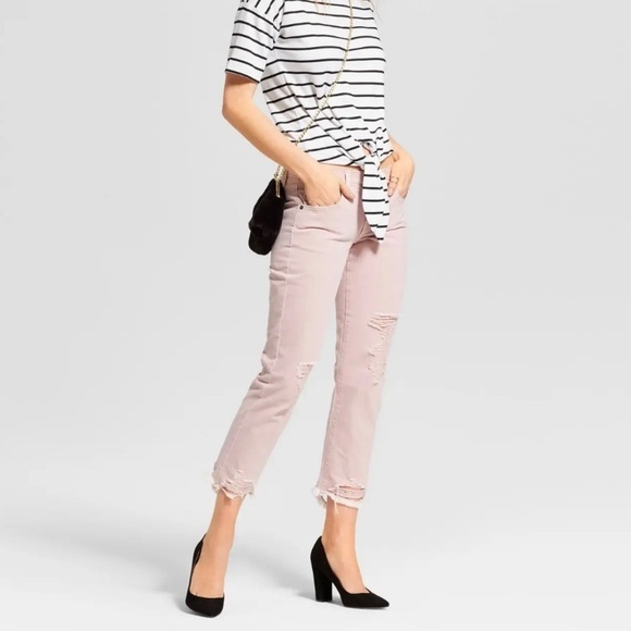 Mossimo Distressed Boyfriend Crop Straight Leg Jeans - Picture 1 of 4